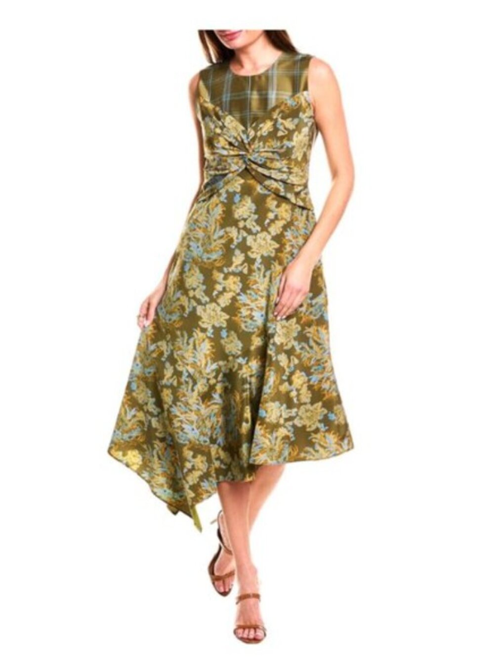 Lafayette 148 New York Evening/Party Design Dress Size-10 Chive Multi 100% Silk